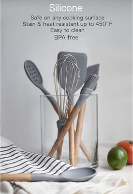 6 Piece Non Stick Silicone Kitchen Utensil Sets With Wooden Handles For Cooking