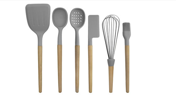 6 Piece Non Stick Silicone Kitchen Utensil Sets With Wooden Handles For Cooking